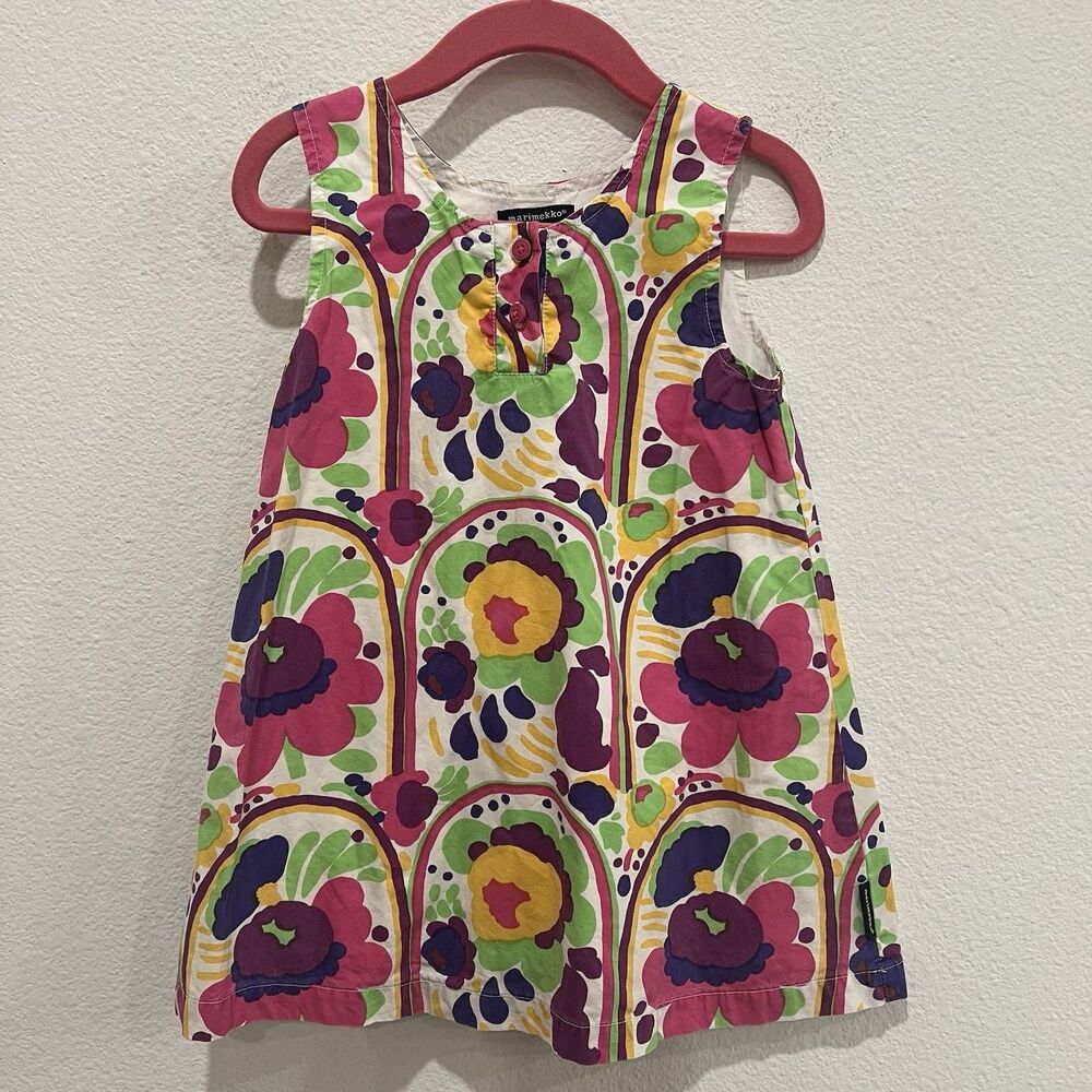 The Marimekko Girls Poppy Shift Dress 3 Years 98 Artsy Party Abstract Colorful - Picture 3 of 7
